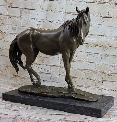 Art Decor Men Racing Arabian Horse Bronze Hot Cast Sculpture Marble Figurine