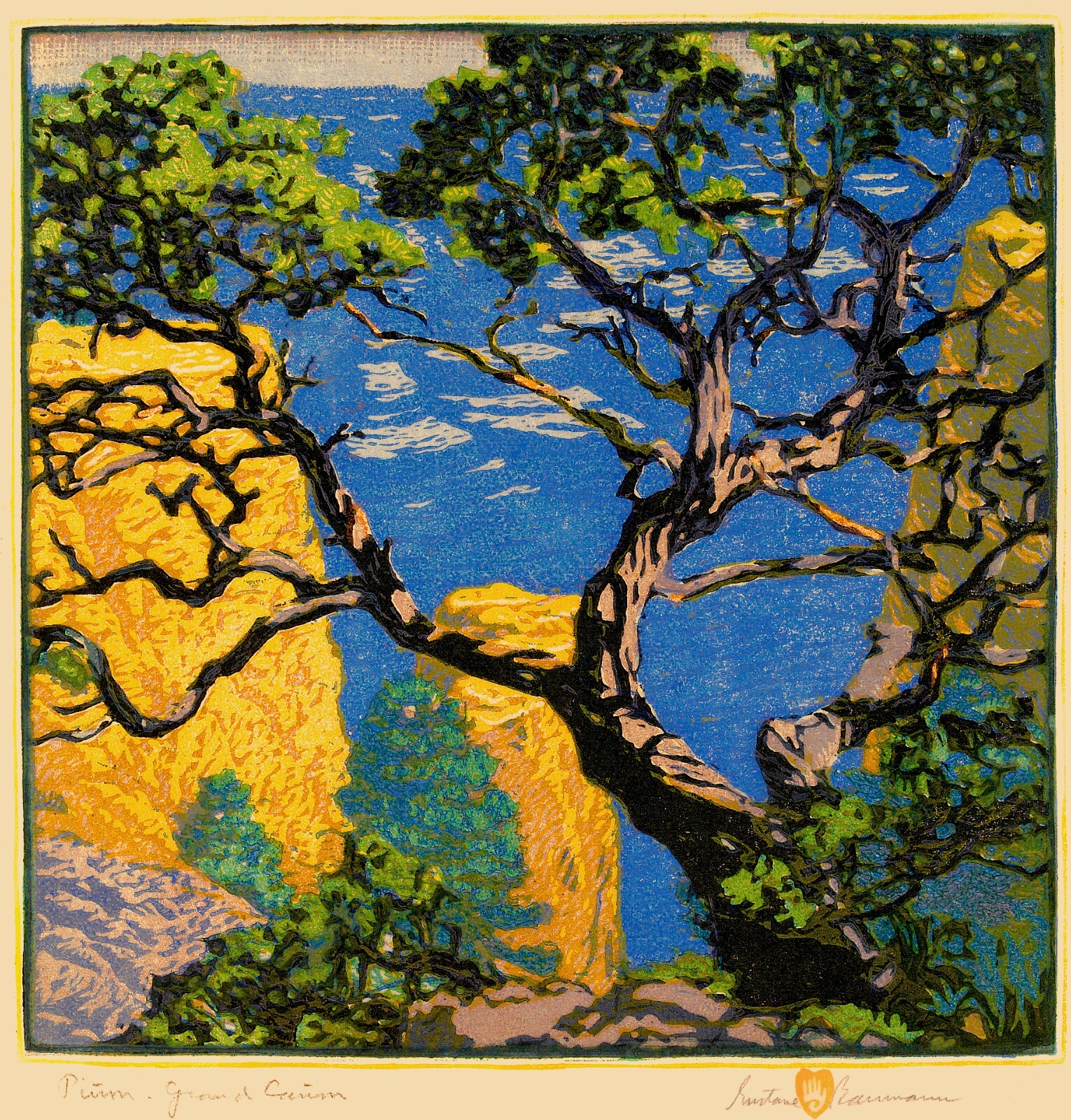 色木版画 ギュスターヴ・バウマン パインズ グランドキャニオン 1921 Gustave Baumann Pinon Grand Canyon Poster - Museum of New