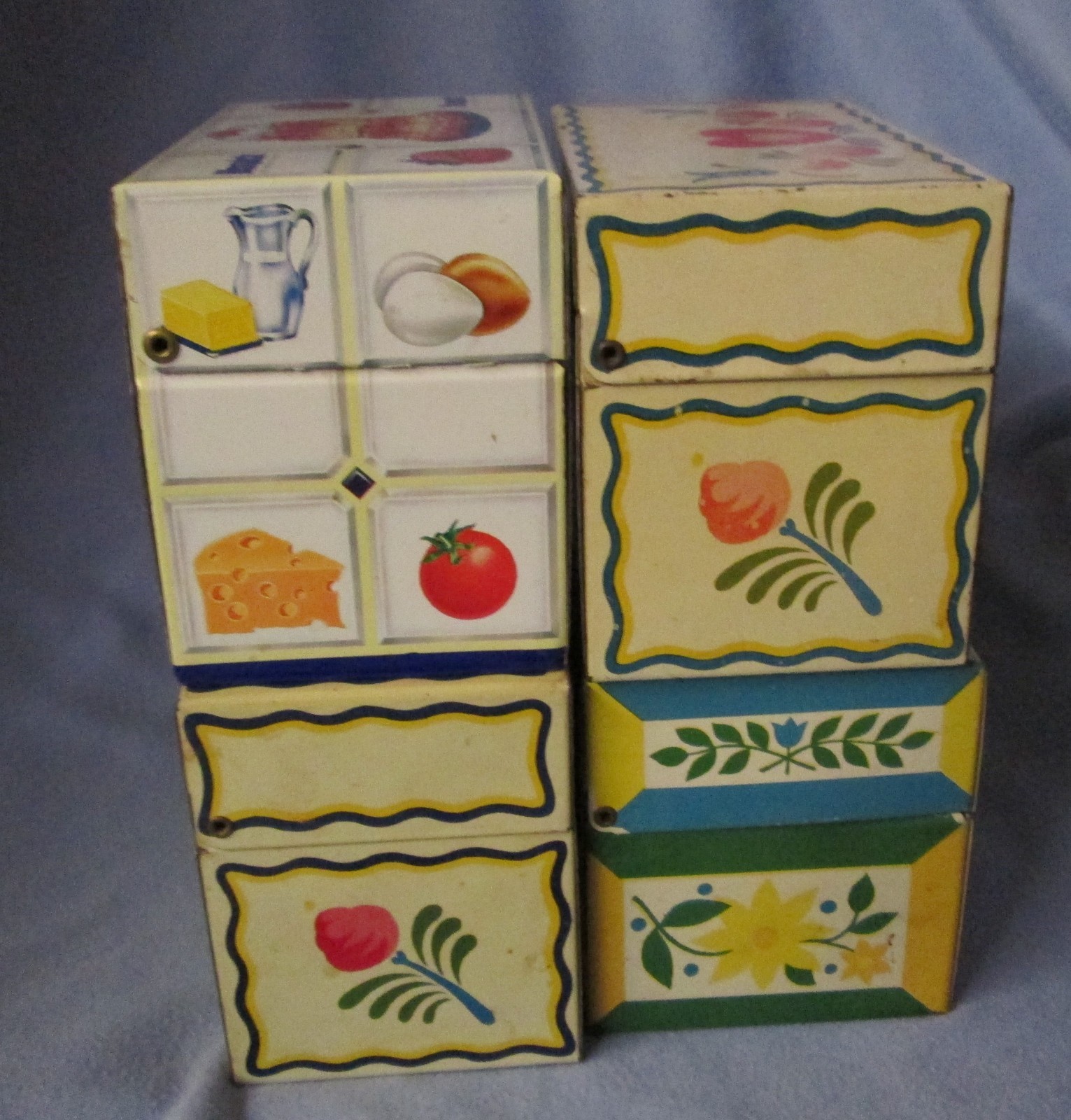 lot of 4 vintage retro metal flip top recipe boxes - no recipes
