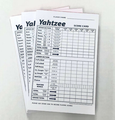 Yahtzee Score Card Pad Sheets Dice Game-Two-Sided (300 Sheets)--Printed in USA!!