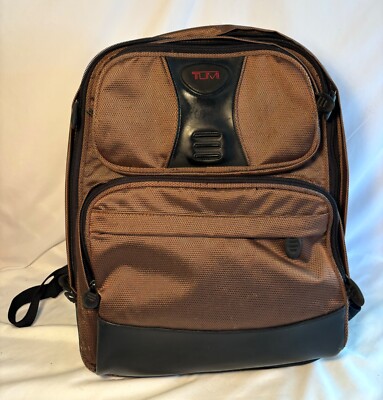 Tumi T2 Tech Brown Ballistic Nylon And Black Leather Laptop Backpack
