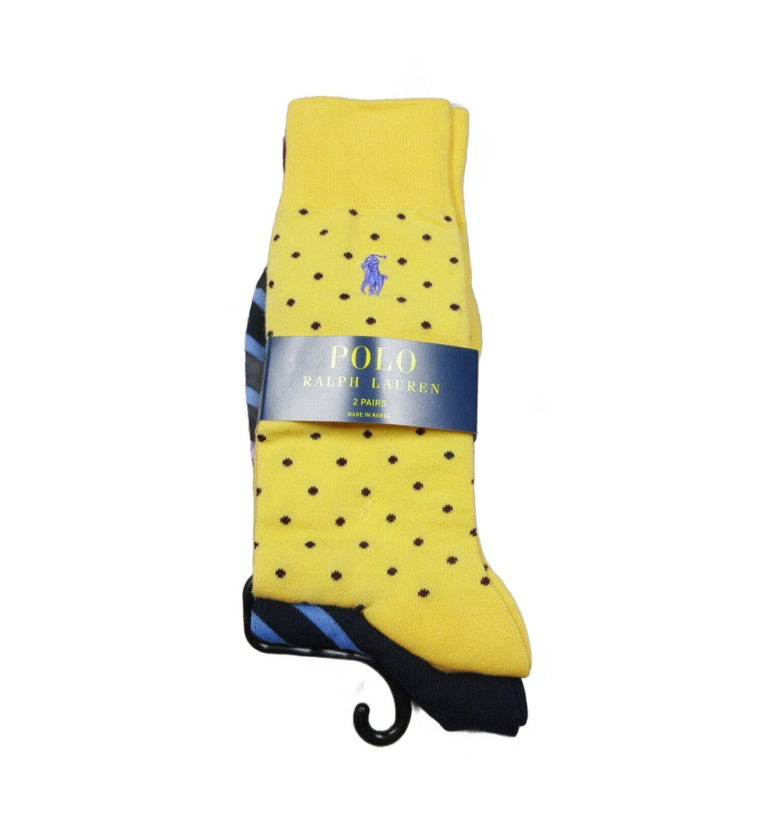 Polo Ralph Lauren Men's Navy Blue Stripe-Yellow Polka Dot Assorted Dress Socks