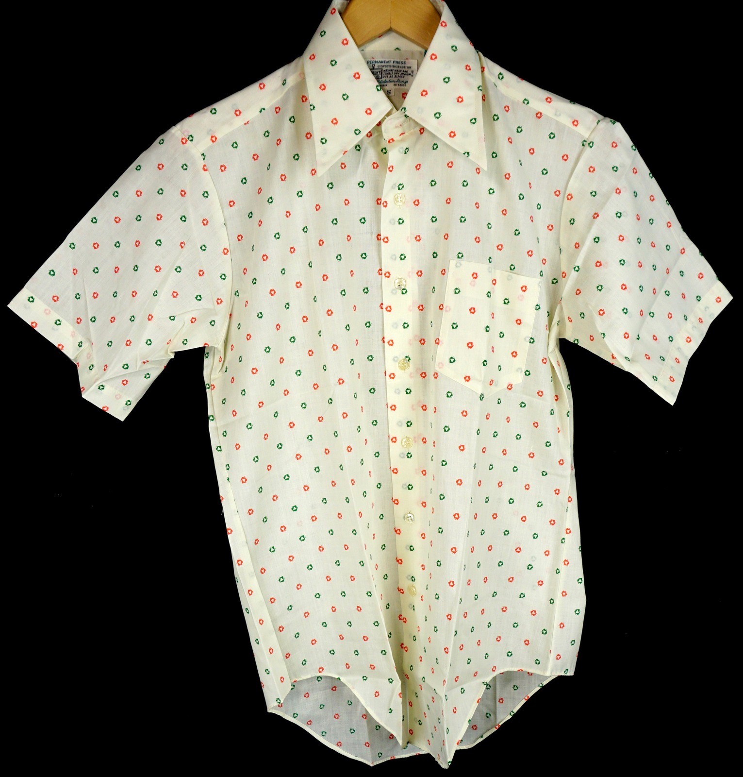 VINTAGE 60'S KMART SHORT SLEEVE SHIRT DEADSTOCK DISCO BEIGE ORANGE MENS S NWOT