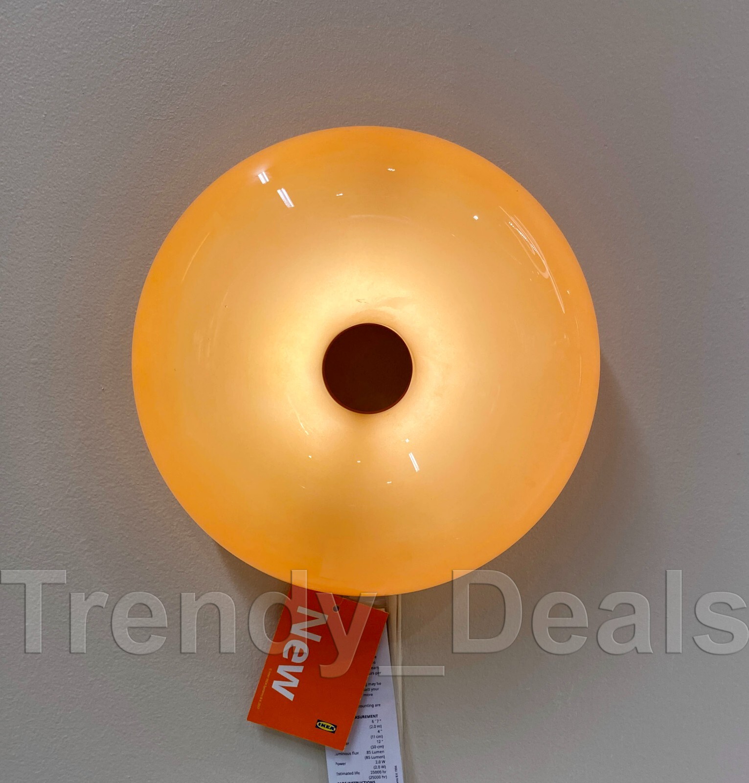 IKEA VARMBLIXT バームランプ ドーナツランプ VARMBLIXT LED table/wall lamp, orange glass/round, 12