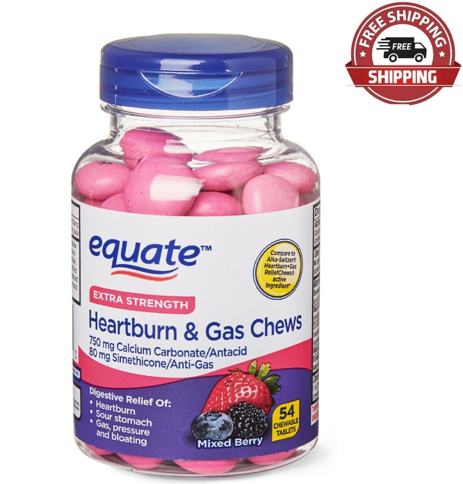 Antacid Anti Gas Chews 750mg Mixed Berry 54 Soft Chewables