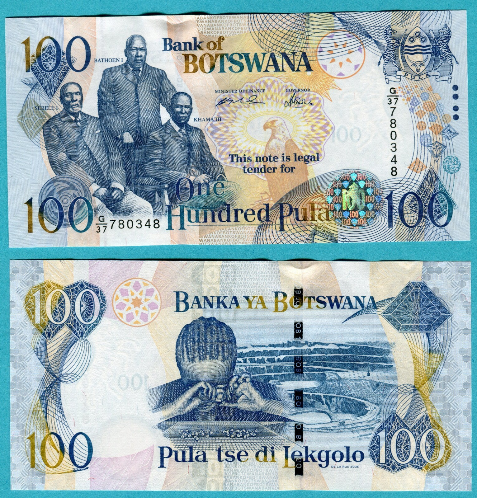 Botswana 100 Pula 2005 P29b UNC - De La Rue Printer | eBay