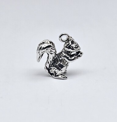 Vintage Sterling Silver Squirrel Eating A Nut Animal Charm Pendant - 3.5g