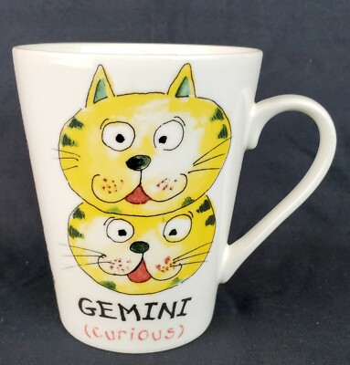 Gemini Zodiac Cats Coffee Mug Cup Porcelain Astrology Birthday Curious Optimisti
