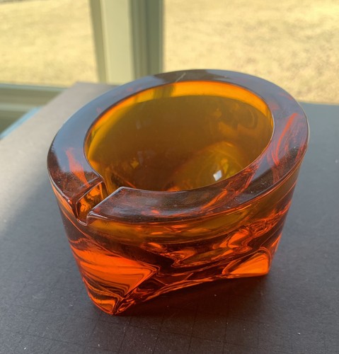 Vintage Viking Glass Orange Atomic Orb Tripod Slant Ashtray Vintage Viking Glass Orange Atomic Orb Tripod Slant Ashtray