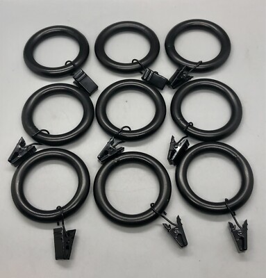 Set/9 Pottery Barn Curtain Clip Rings ~ Antique Bronze Black for .75'' Diam. Rod
