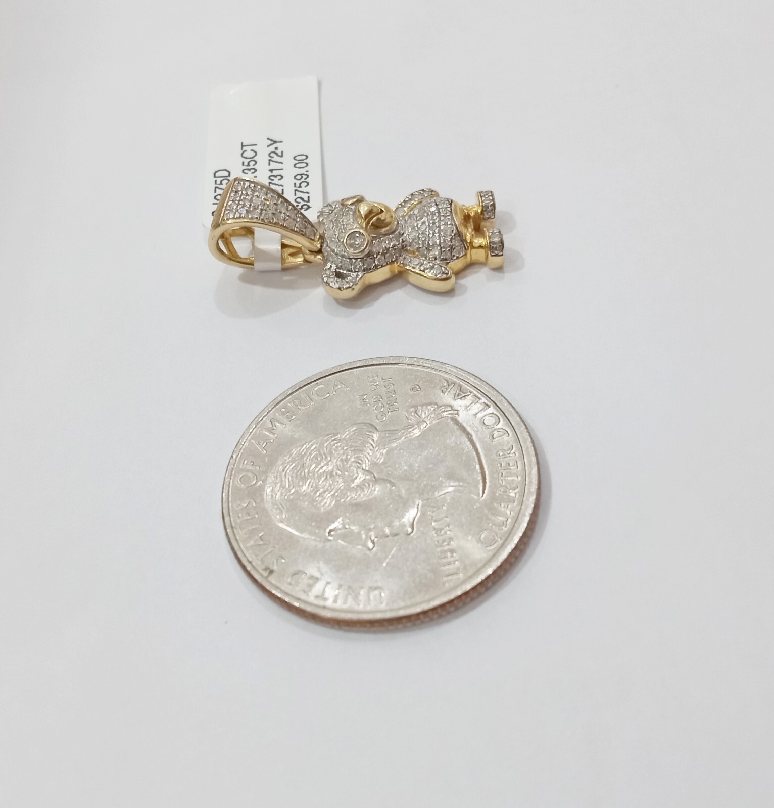 Pre-owned Goldbar Jeweler 10k Yellow Gold Real Diamond Teddy Bear Charm Pendant