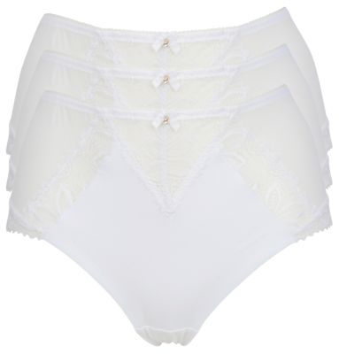 Ex-Store 3 Pack Sheer Mesh and Embroidered Lace Full Briefs White