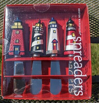 Boston Warehouse Lighthouse Set of 4 Stainles Steel Cheese Spreaders Cheesballs&
