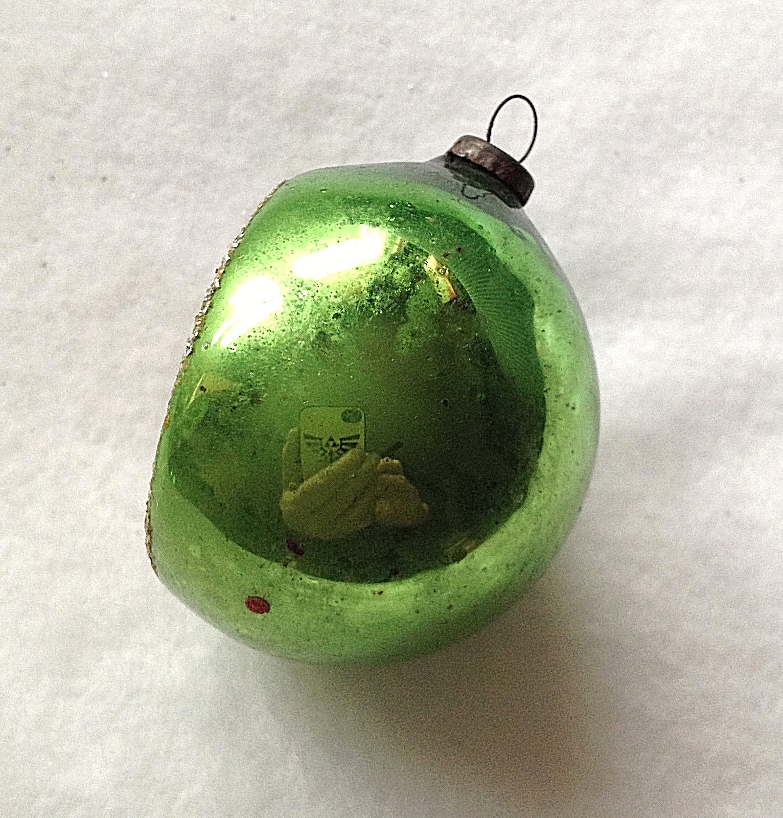 Vtg Japan Candy Cane Green Diorama Xmas Ornament PipeCleaner Holly Berry Glitter