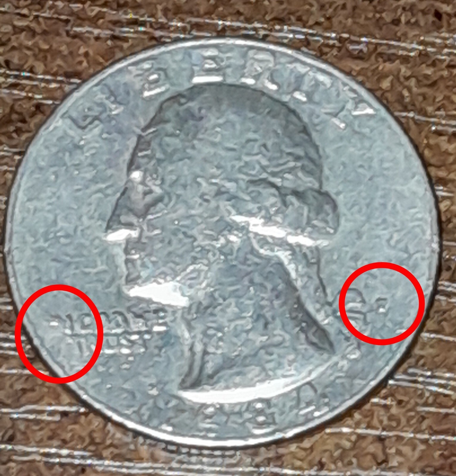 1984 P QUARTER ERROR, FILLED IN 