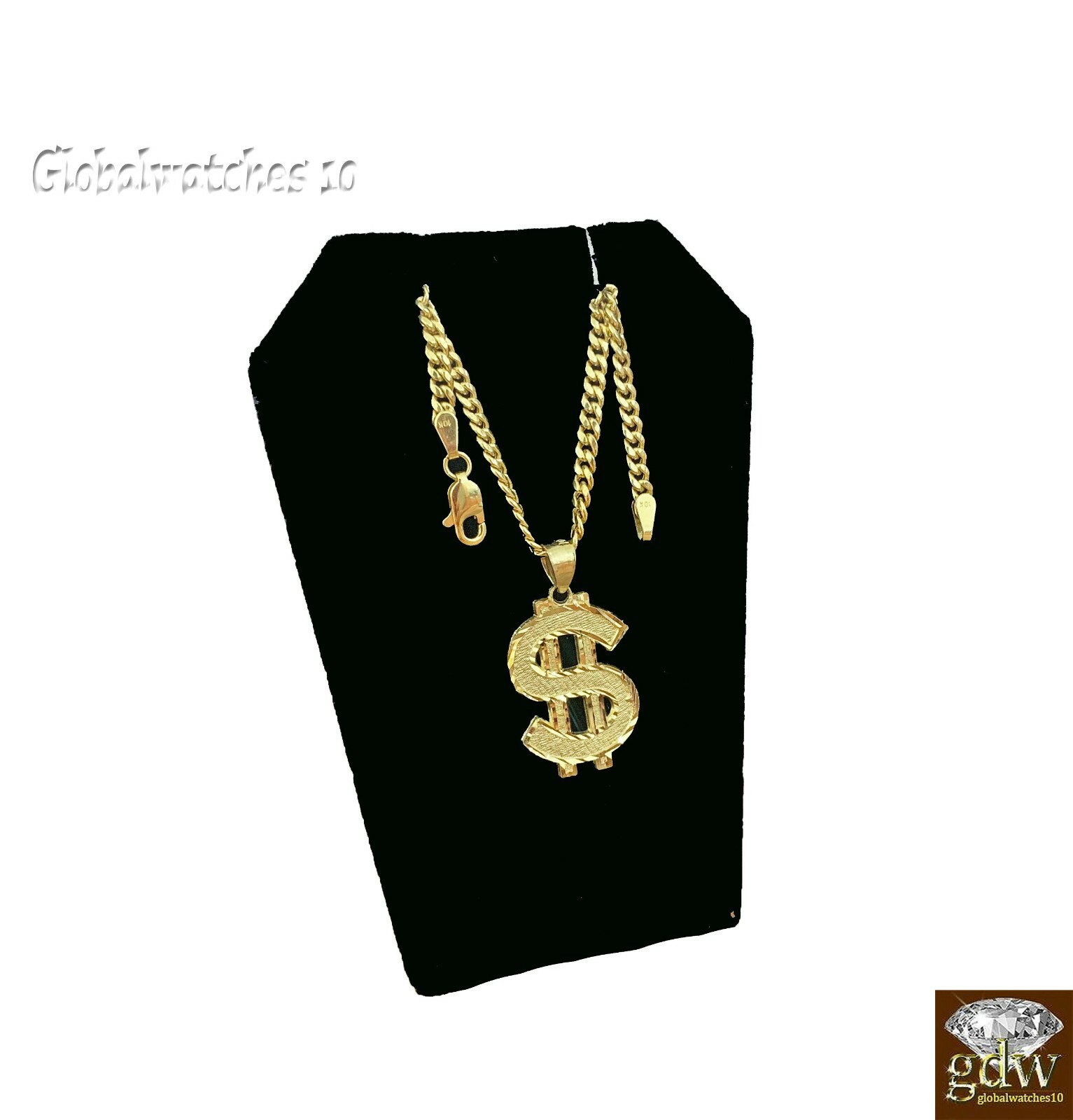 Pre-owned G&d 10k Gold Charm Pendant Money Sign With Miami Cuban Chain In 22 24 26 28 Inch