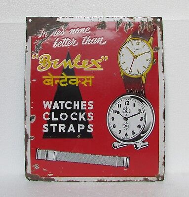 Vintage Old Collectible Bentex Watches Ad. Porcelain Enamel Sign Board