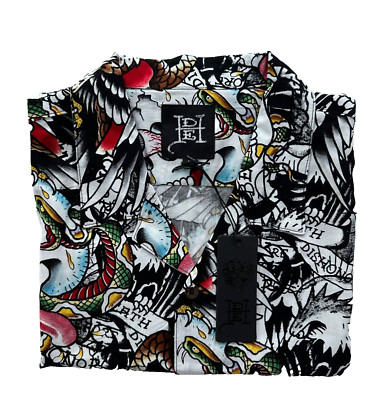 Ed Hardy Button Up Shirt Mens XXL Battle Skull Snake Eagle Y2K Punk New NWT