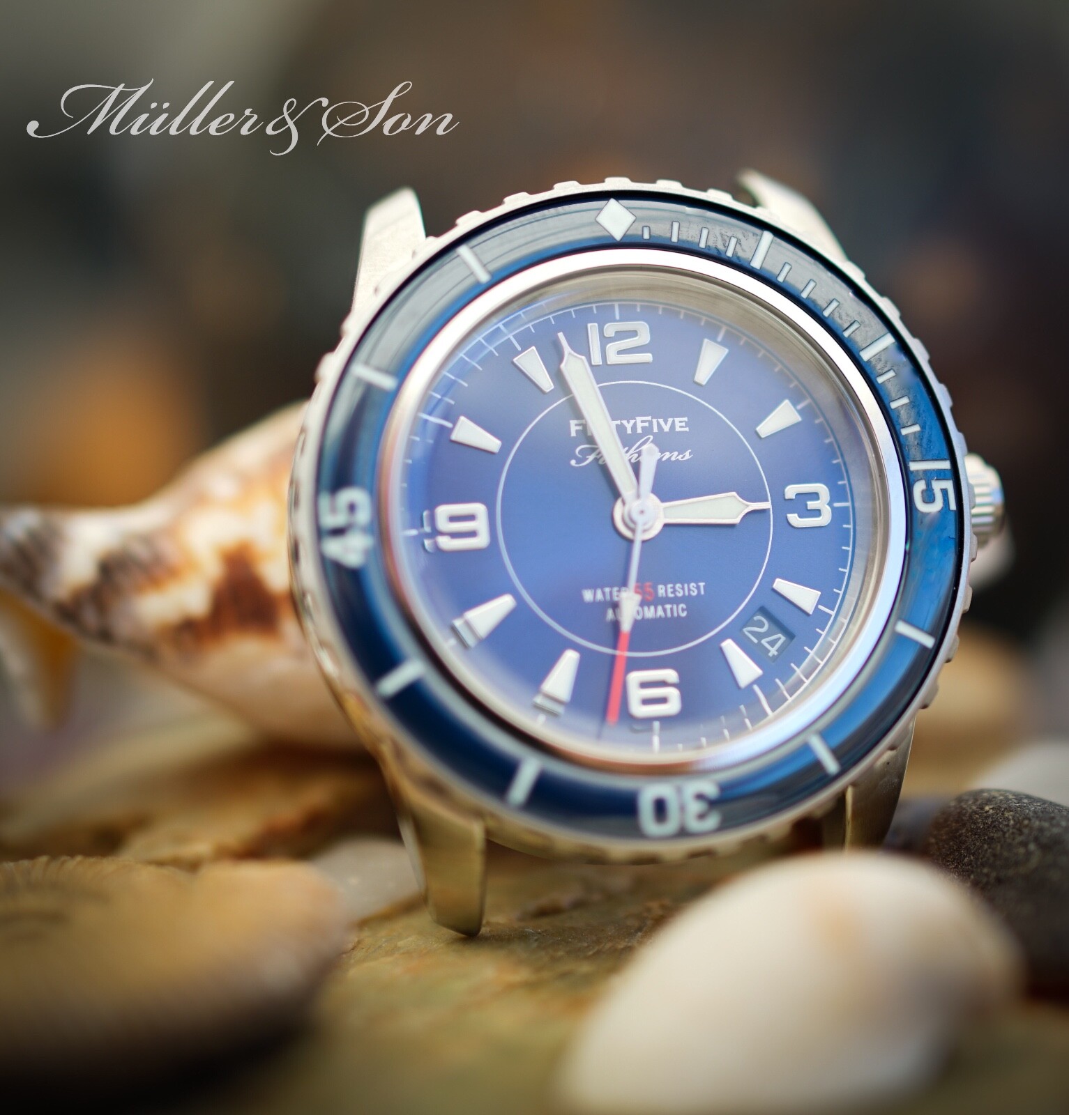 Pre-owned Müller&son Watch “modern Blue Supermod” Made From Seiko Snzh Fifty Five Fathoms