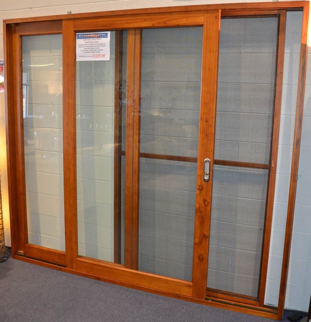 Solid Cedar Timber Sliding Door with Fly Screen 2410 x 2100H