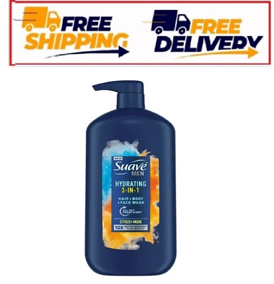 Suave Men 3 in 1 Mens Body Wash, Hair, Face and Body Wash, Hydrating, Citrus & M