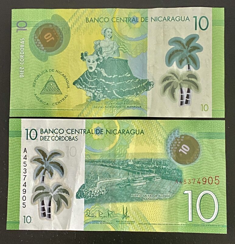 Nicaragua 10 Cordobas 2014 Polymer Banknote World Paper Money FREE SHIPPING!!!