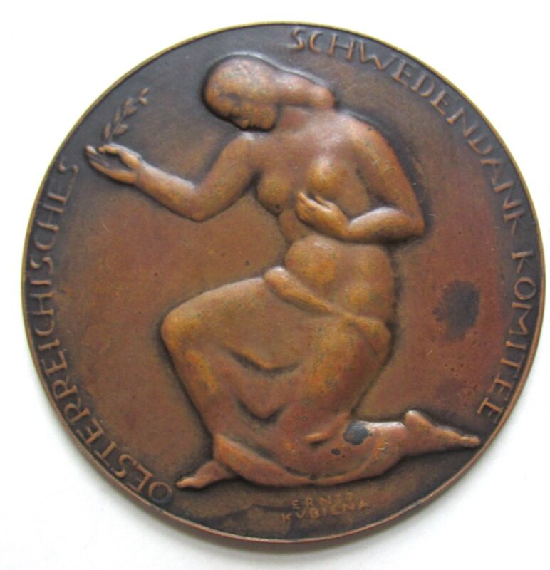 Austria 1924 SWEDEN ASSISTANCE DURING INFLATION Bronze Medal 60mm by Kubiena