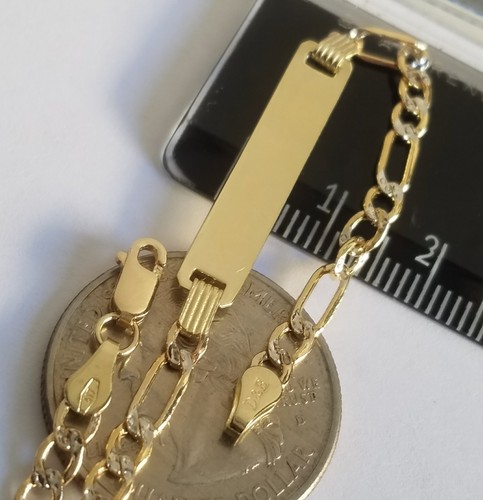 Pre-owned Handmade Kid Unisex 10k Yellow Gold Figaro Id Baby Bracelet 5.75 Inch