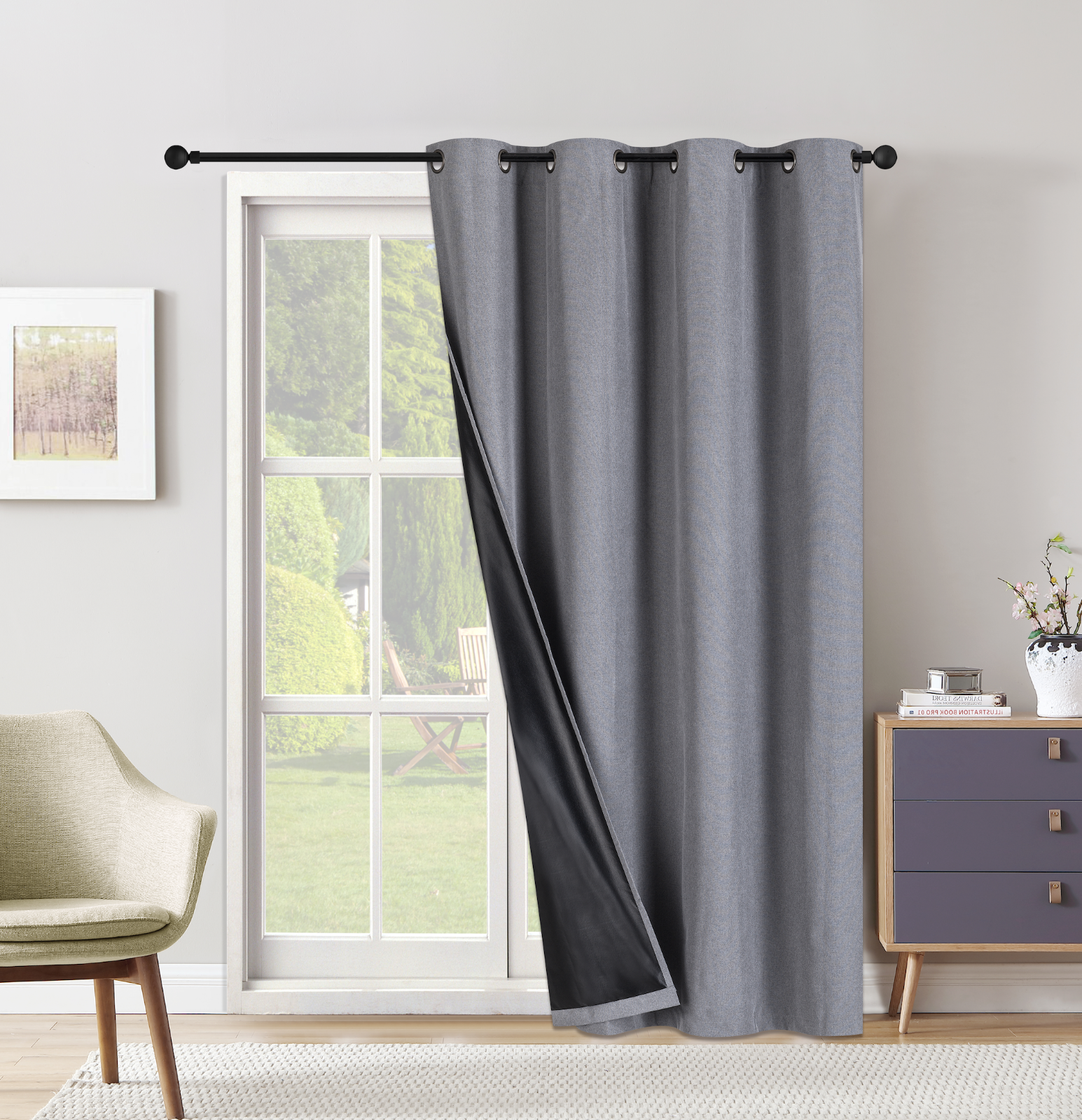 Set of Two (2) 100% Blackout Curtains Extra Wide 110 Inches - All Length - Gray