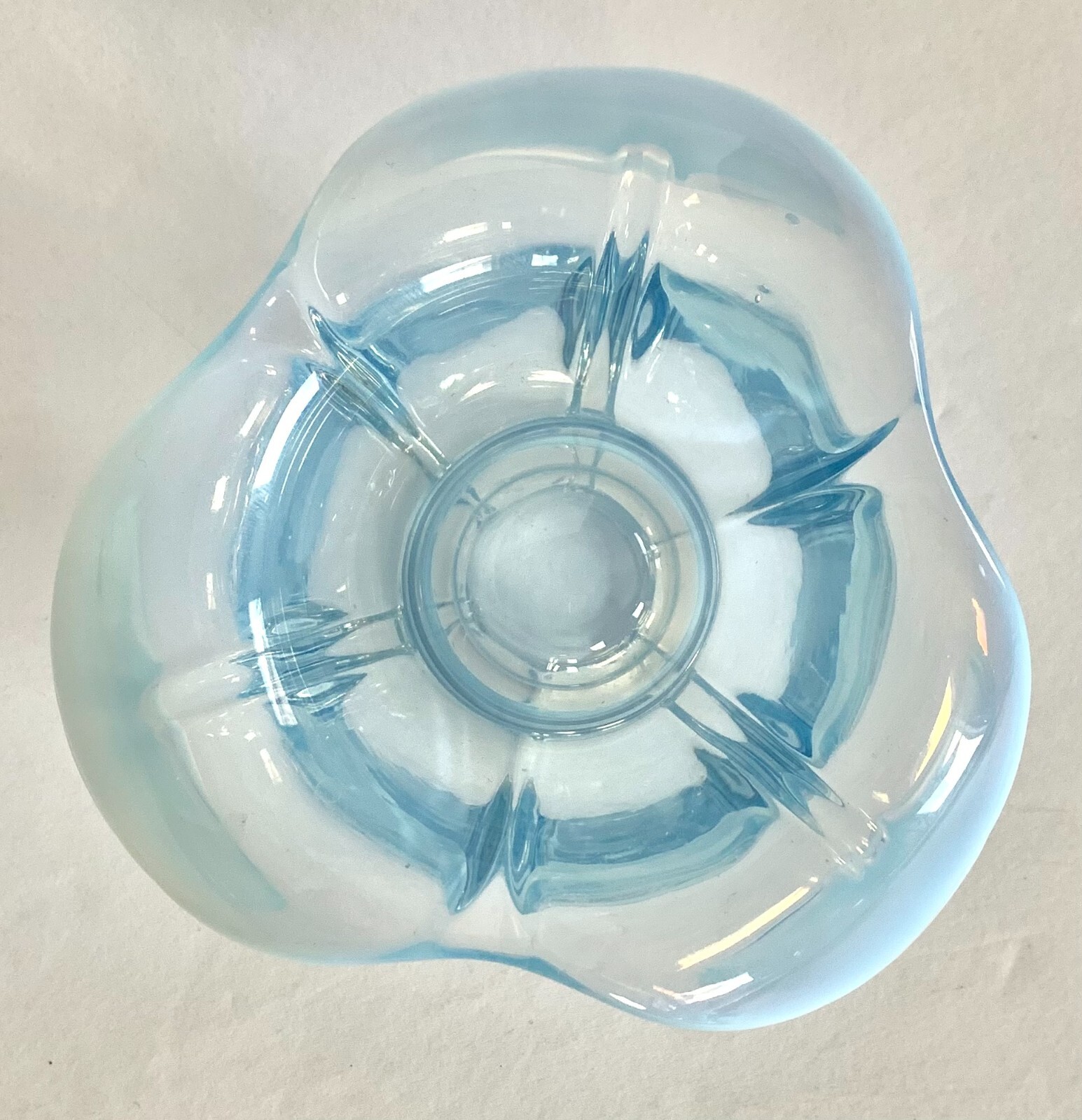 Light Blue Glass Taper Candle Holder Three Petal Flower Shape
