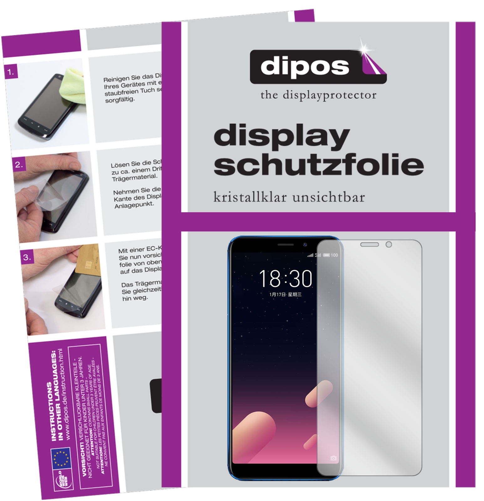 Dipos I 2X Pellicola Protettiva In Vetro Cristallo Per Meizu M6 Note – Protezione HD Antigraffio – Made In Germany - 2