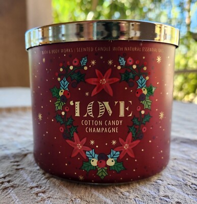 Bath & Body Works Candle Love Cotton Candy Champagne 3-Wick Candle 14.5 oz