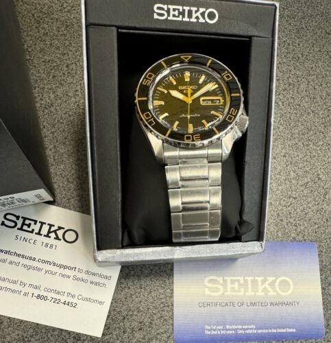 Pre-owned Seiko 5 Automatic Black Dial Steel Bracelet Men's Watch Srpk99 Made In Japan