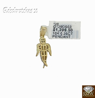 Pre-owned Globalwatches10 Praying Angel Charm 10k Gold Men Praying Angel Charm Pendant Genuine Diamonds In Yellow