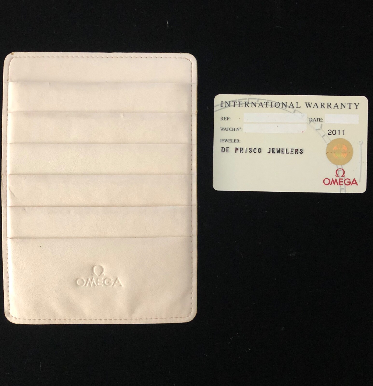 Omega International Warranty Card Open Name Blank w/ Omega Watch Wallet