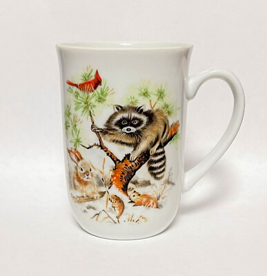Vintage Royal Crown Mug Coffee Cup with Adorable Animals Nature Scene