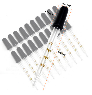 20 Glass Dropper Medicine 4'' Straight 1ml Essential Oils Eye Graduated Pipette