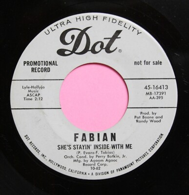 FABIAN Teen R&R PROMO 45rpm Break Down & Cry bw She's Stayin Inside With Me HEAR