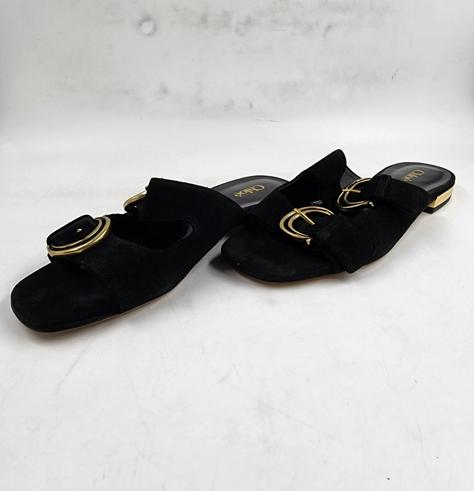 Chloé Alize Buckled Slide Sandals Women's 6.5US Black/Gold Open Toe Slip On - Picture 9 of 21