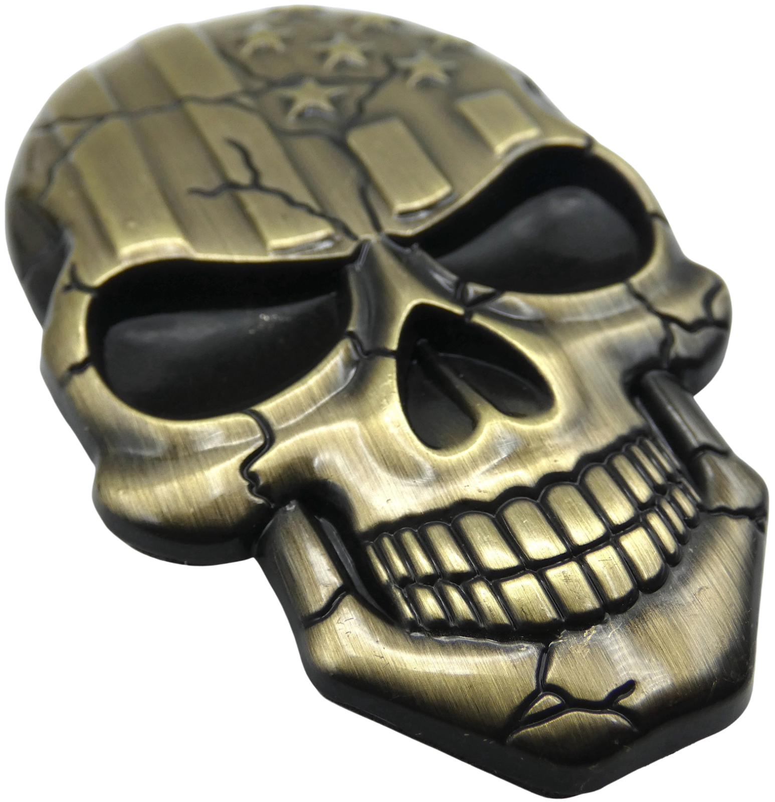 3D Metal US Flag Skull Decal Emblem Motorcycle, Auto, Truck Zinc Alloy (Bronze)