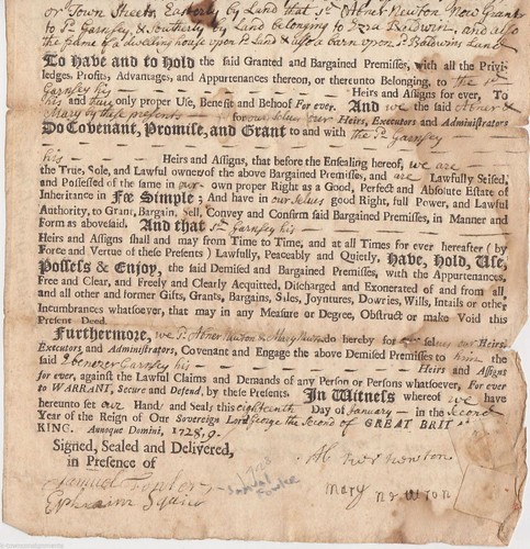 COTTON MATHER ISAAC NEWTON RELATED COLONIAL CONNECTICUT LANDS DOCUMENT 1728