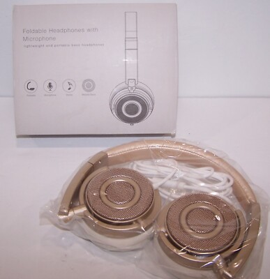 Unipows On-Ear Headphones with Microphone - Foldable Stereo Headset GOLD