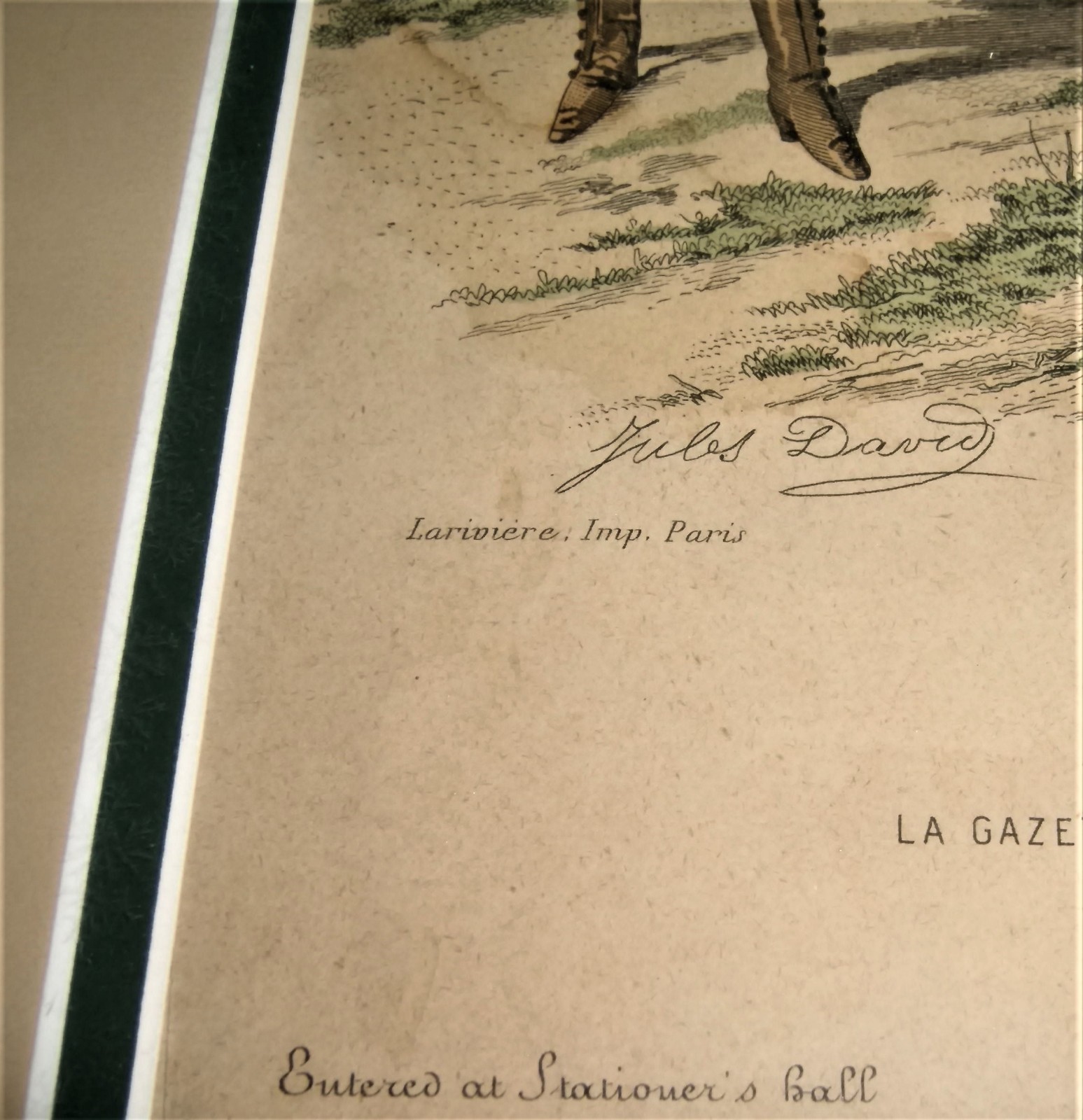 Antique French Print Paris Lady Girl Fashion Dress 1888 Frame Aquatint Illustree