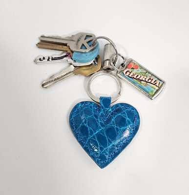 Handmade Ocean Blue Shiny Alligator Heart Shaped Key Fob MADE IN THE USA M