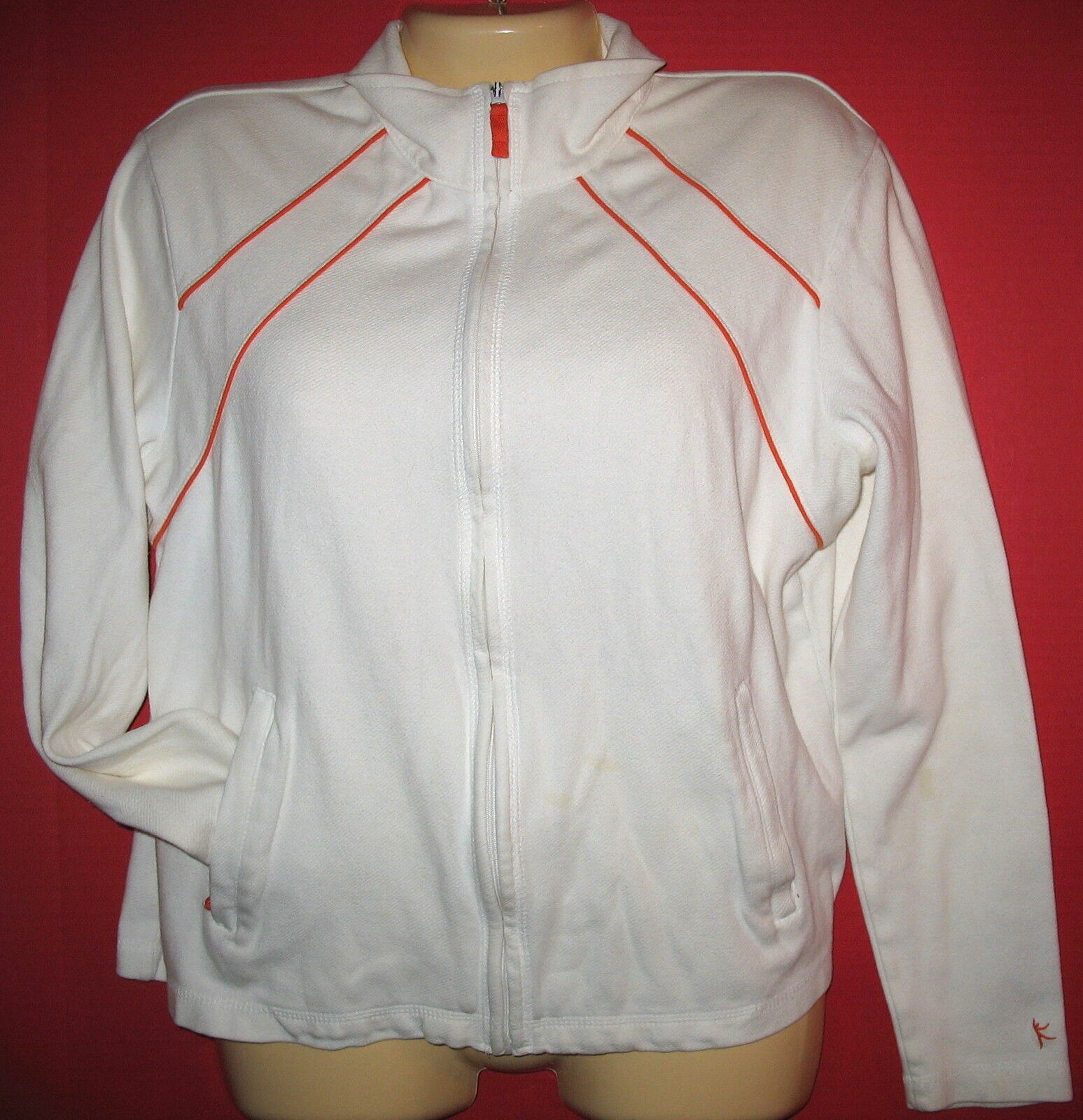 danskin STRETCH DOUBLE WEAVE JACKET ホワイト DANSKIN NOW - OFF WHITE COT STRETCH - ZIP FRONT LONG SLEEVE