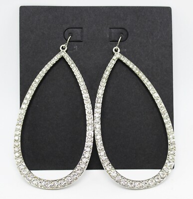 New Large Silver Rhinestone Crystal Teardrop Earrings nwt #E1338