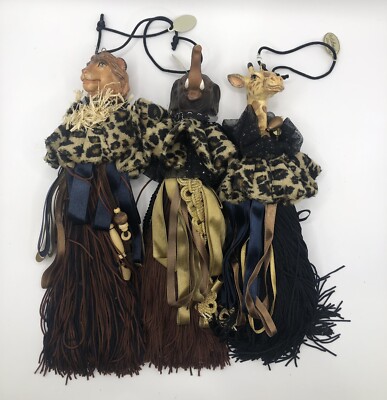 Katherine s Collection Safari Wooden Tassel Christmas Ornaments Retired X3