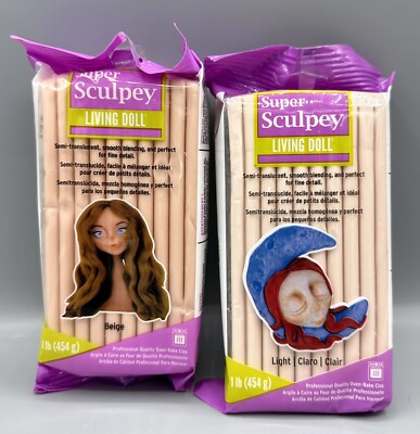 Super Sculpey Beige & Light Living Doll Lot of 2 Block Polymer Clay Oven Bake