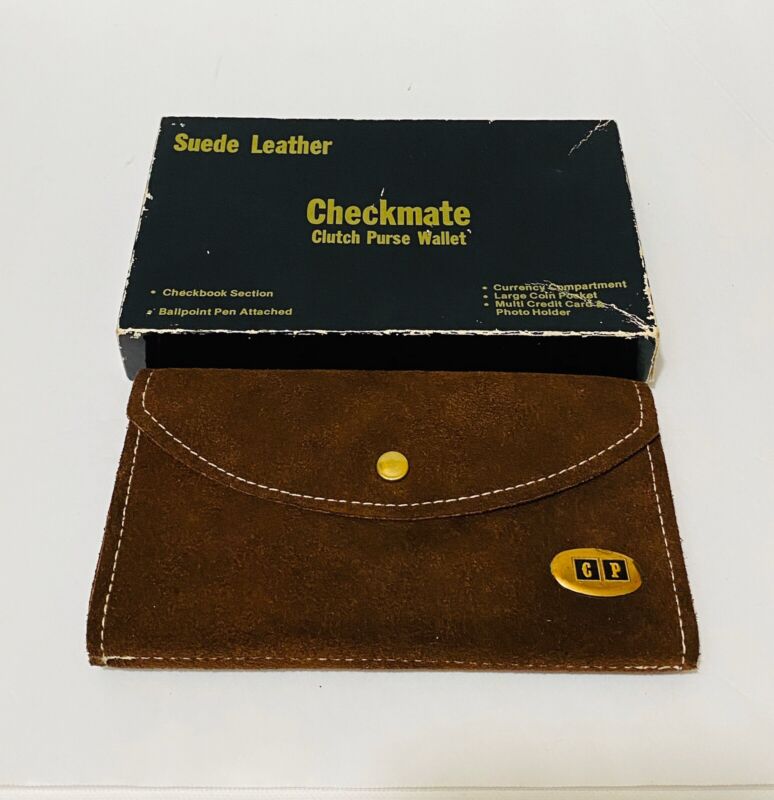 Checkmate Clutch Purse Wallet Vintage Brown Suede Leather Clutch Purse Wallet