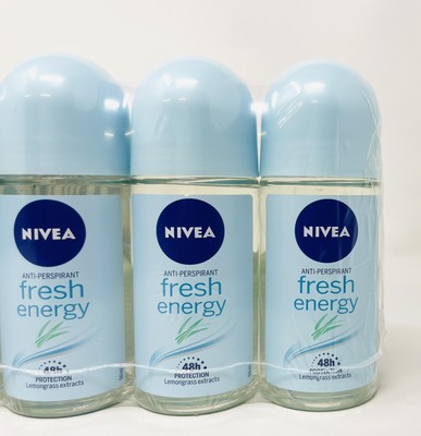 NIVEA fresh energy 48h Roll-on { 3 Bottles} 50 ml  0% Alcohol